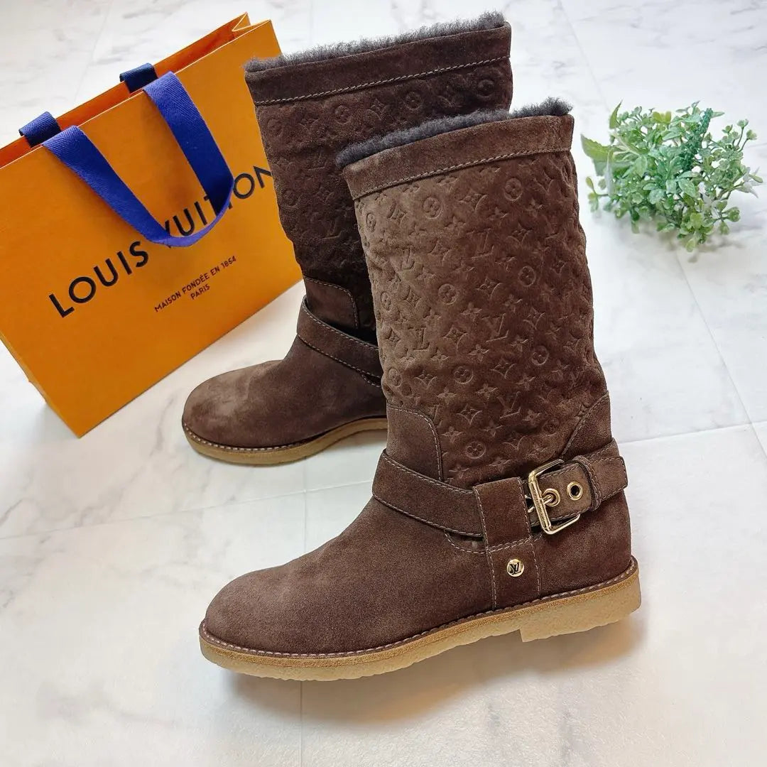 Botas Vuitton Mouton Monogram Tope Marrón #35 22,5cm