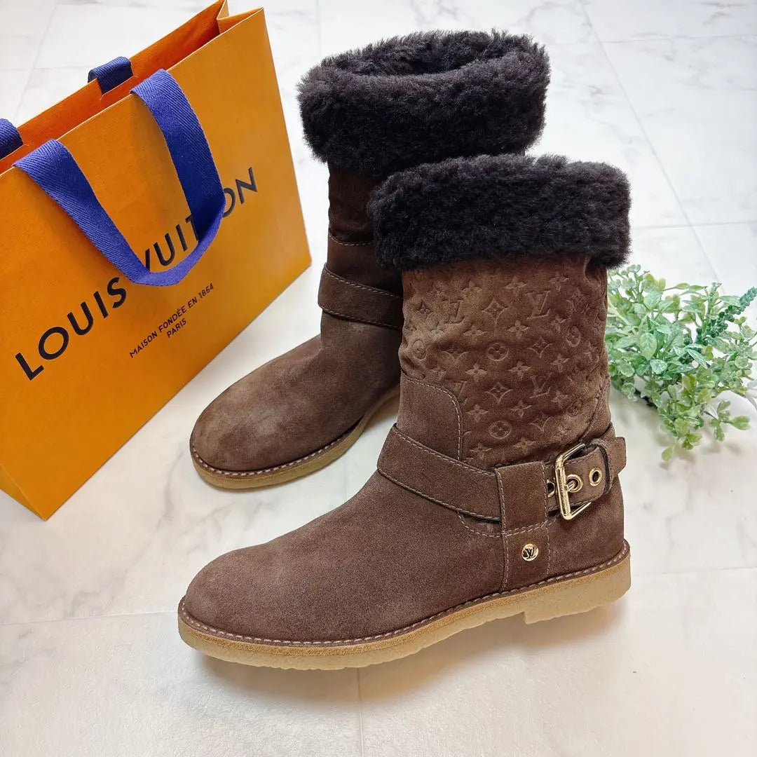 Botas Vuitton Mouton Monogram Tope Marrón #35 22,5cm