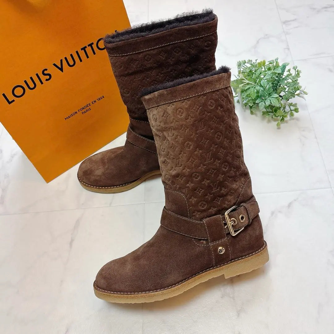 Vuitton Mouton Boots Monogram Tope Brown # 35 22.5cm