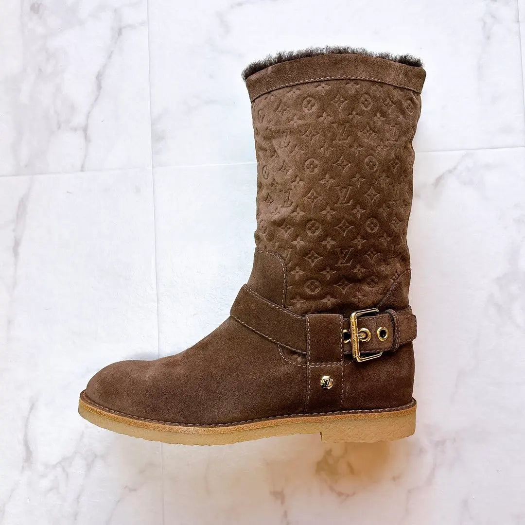 Vuitton Mouton Boots Monogram Tope Brown # 35 22.5cm