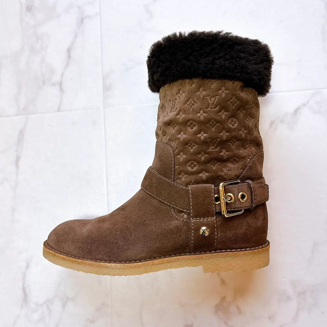 Botas Vuitton Mouton Monogram Tope Marrón #35 22,5cm