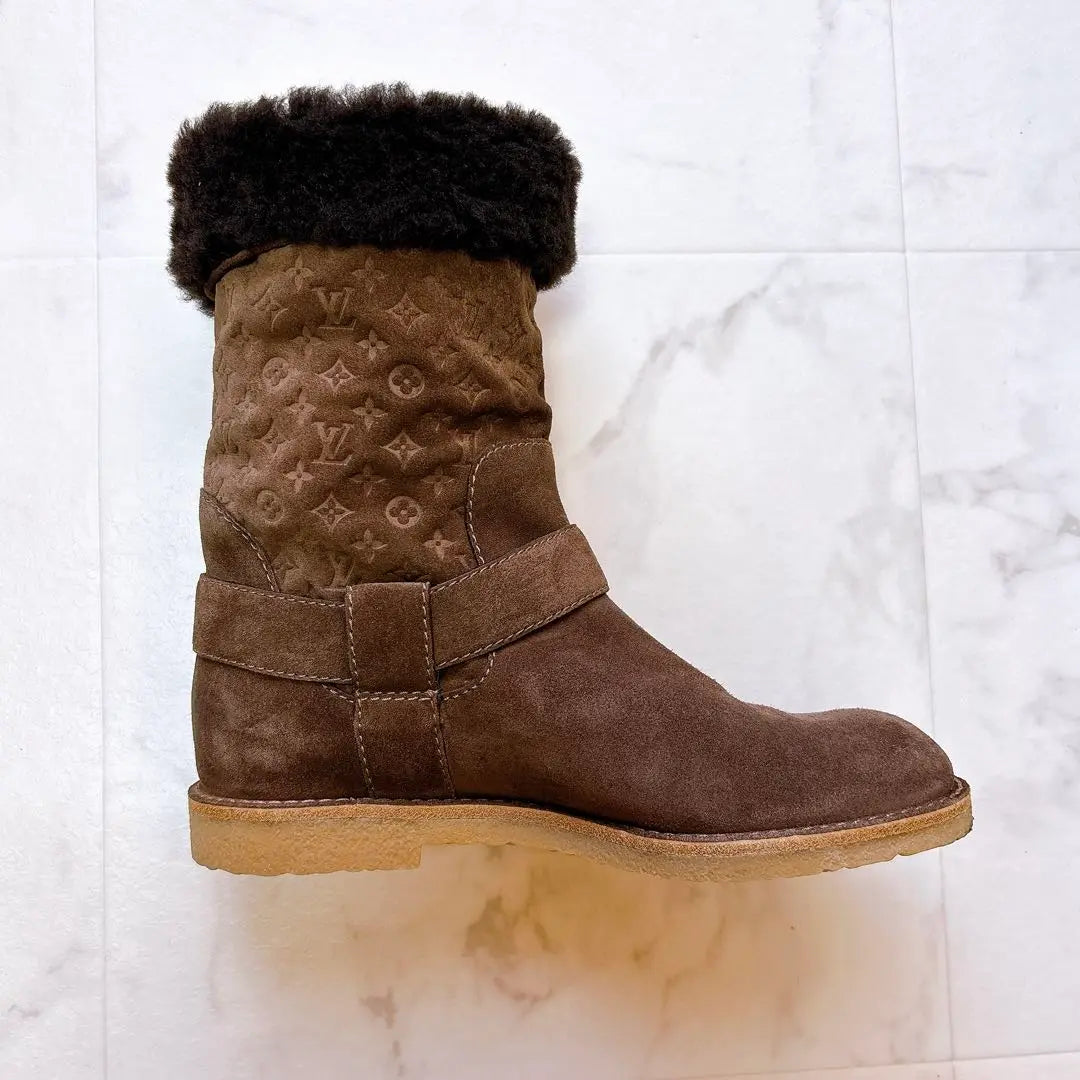 Vuitton Mouton Boots Monogram Tope Brown # 35 22.5cm