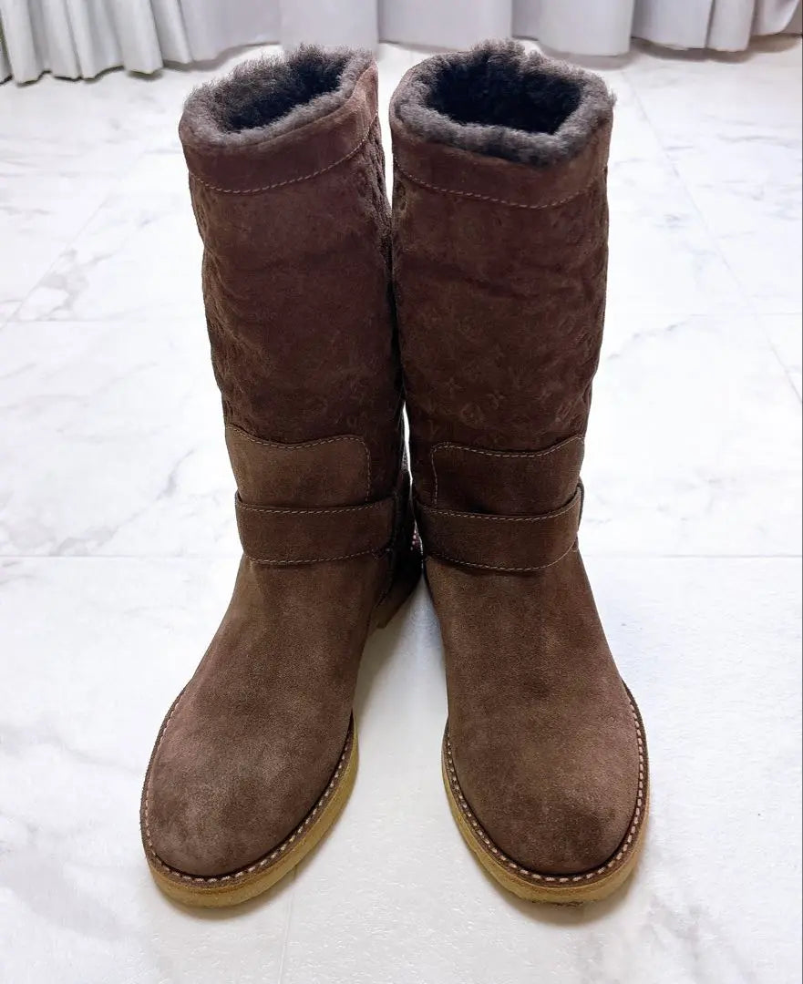 Vuitton Mouton Boots Monogram Tope Brown # 35 22.5cm