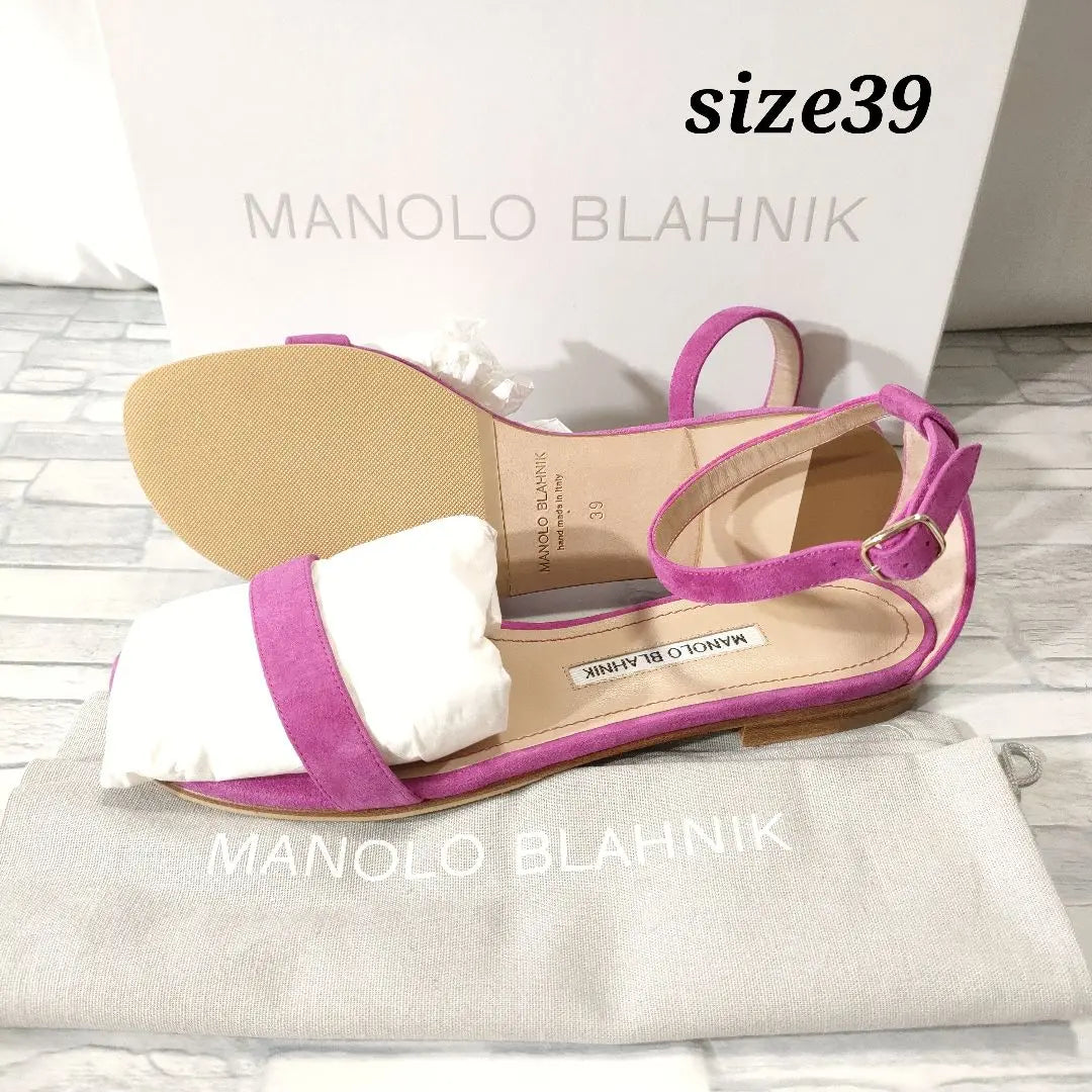 Sandalias planas con tiras en el tobillo Manolo Blanik color rosa y morado, nuevas y sin usar