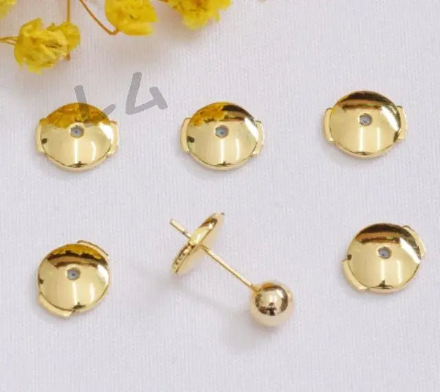 ●Big sale●2 pieces, gold, flat round, earring catch, fall prevention, double lock B