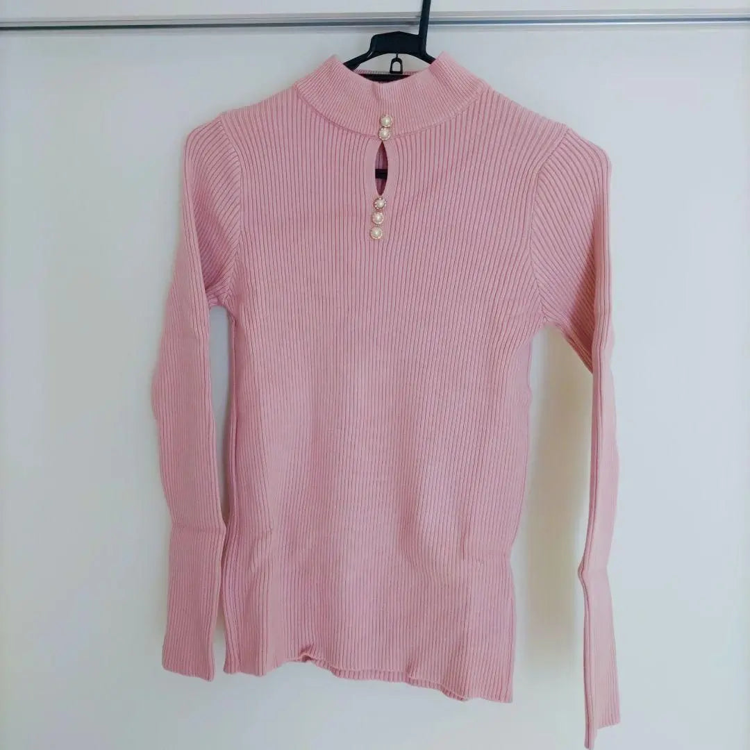 ⭐️ New ⭐️ Knit rib long sleeves Ladies Pearl High Neck Tops | ⭐️新品⭐️ ニット リブ 長袖 レディース パール ハイネック トップス