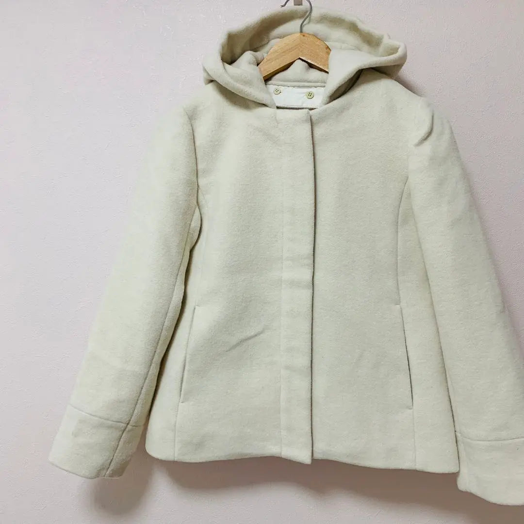 [Aveve] 2-way wool-blend peacoat, size S, white, white, slender, cute