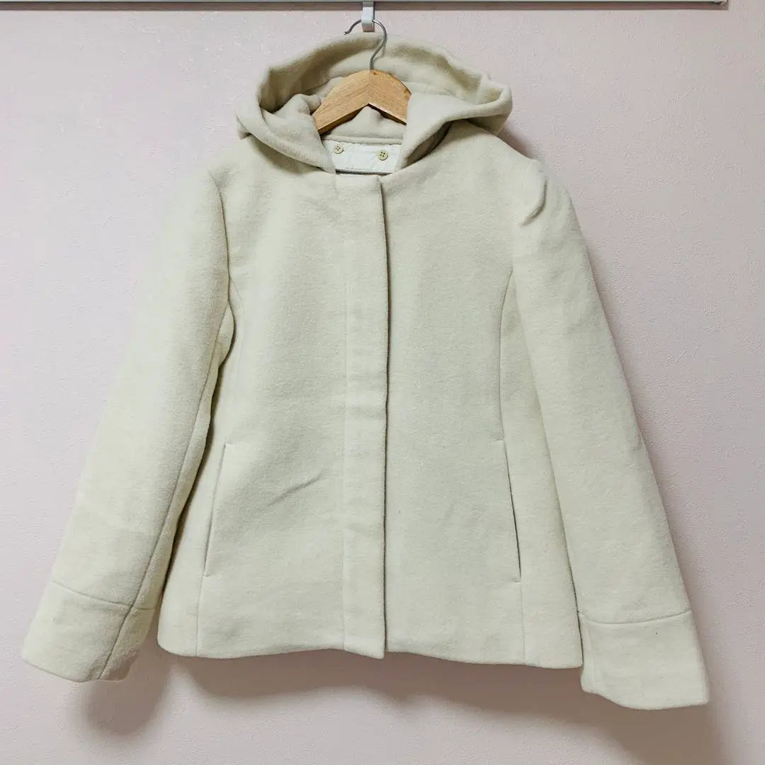 [Aveve] 2-way wool-blend peacoat, size S, white, white, slender, cute