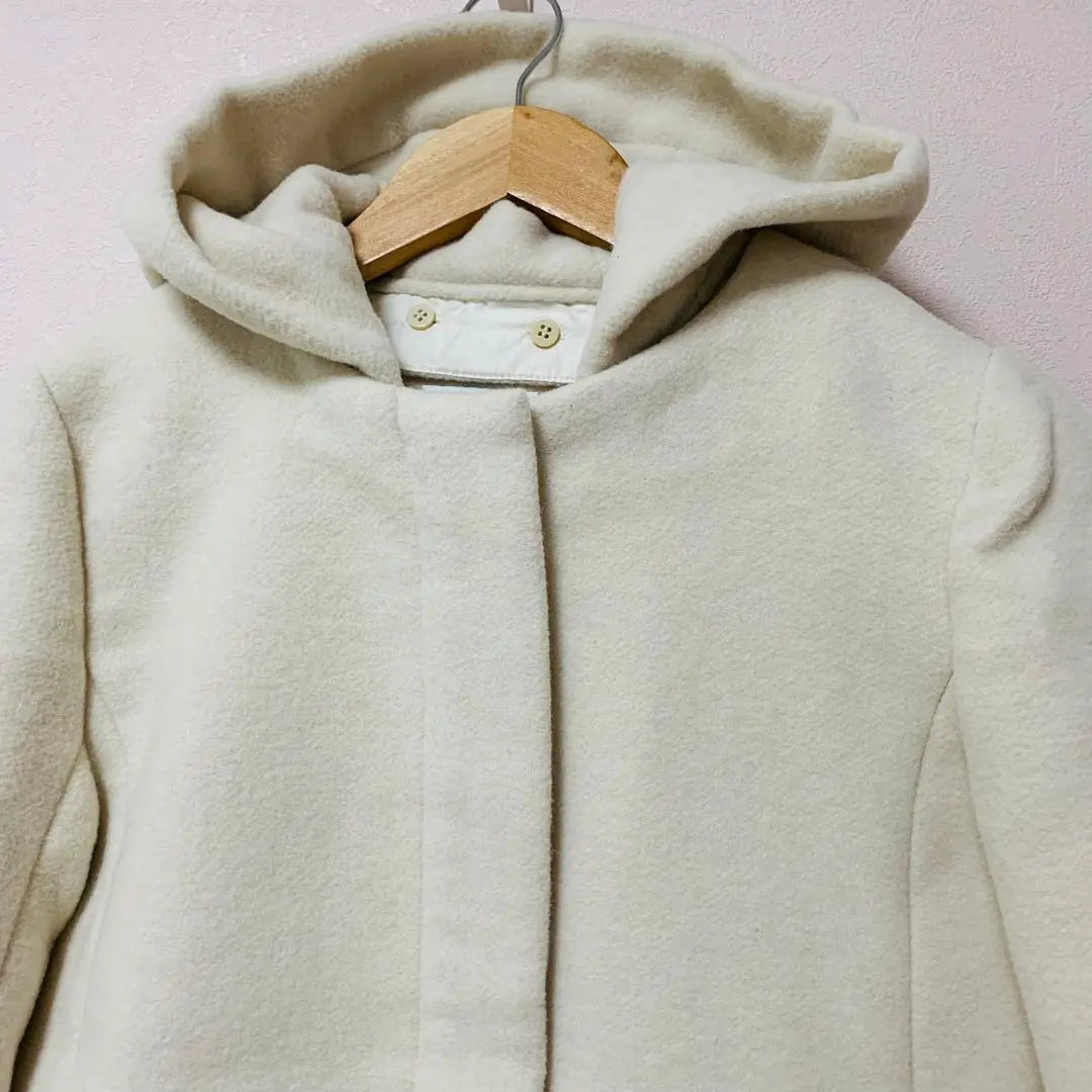 [Aveve] 2-way wool-blend peacoat, size S, white, white, slender, cute