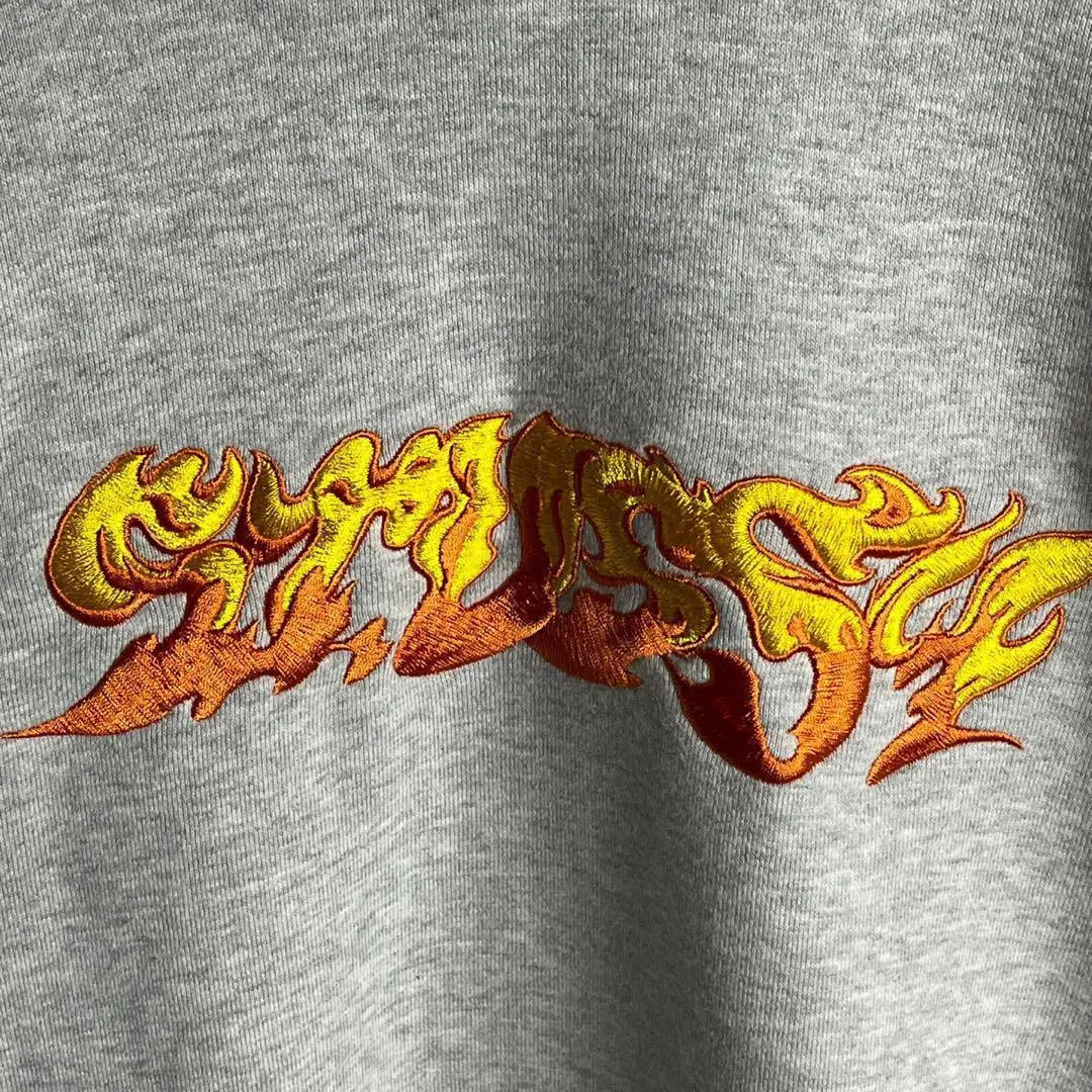 [Rare XL size] Stussy☆ Fire pattern hoodie with embroidered logo