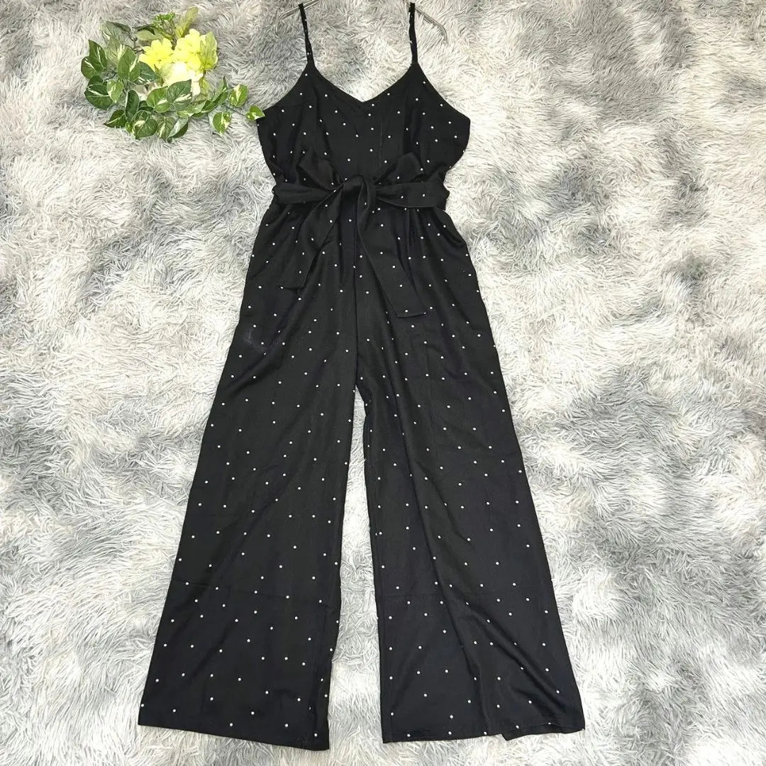 [Coo+i] Overalls All-in-One Ribbon Belt M Size Black Dot Pattern