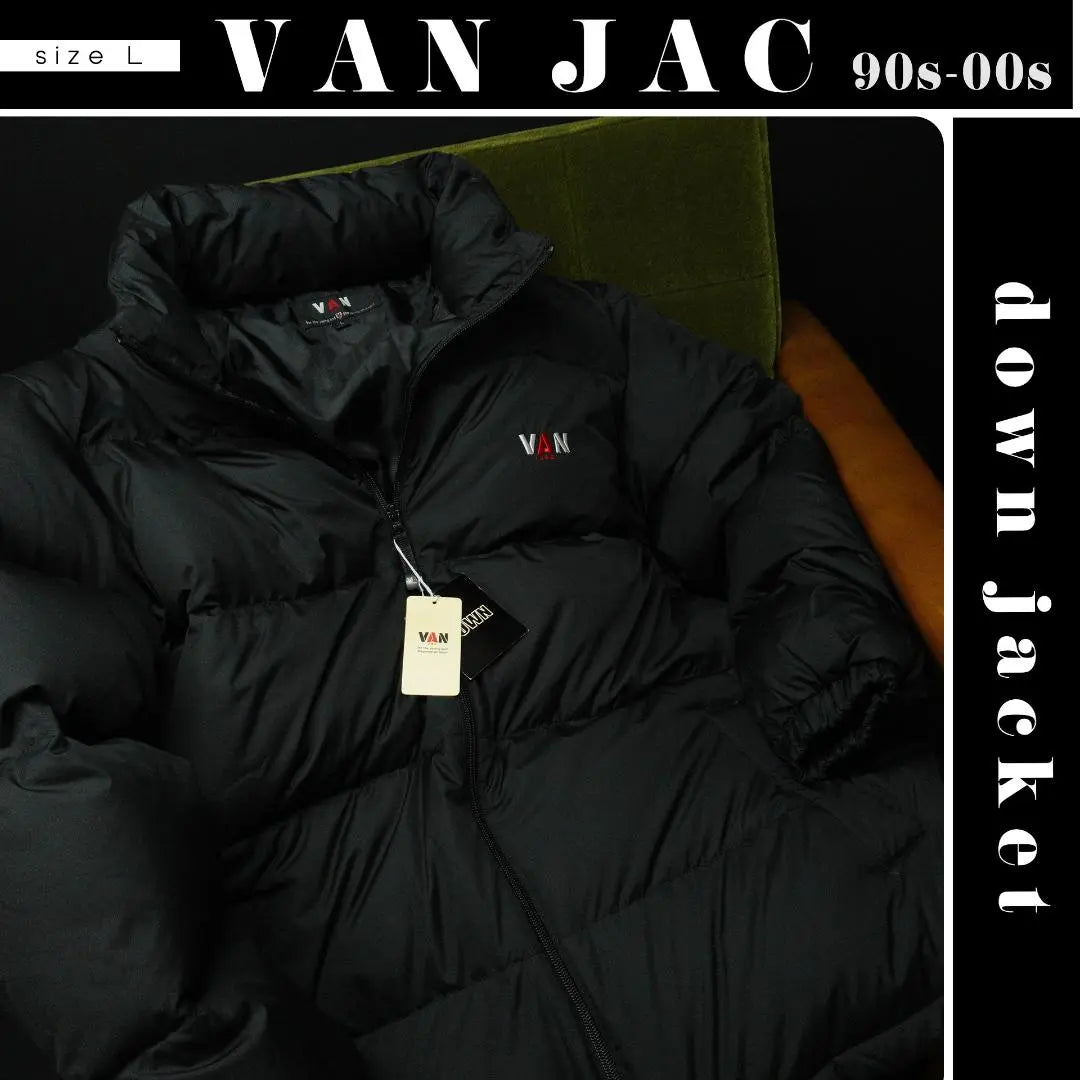 VAN JAC 90s-00s Down Jacket L Black Embroidered Logo