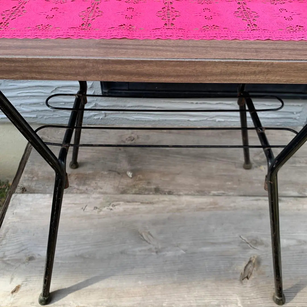 Antique table, Showa retro, made in the era, wood-like top iron legs, price reduced