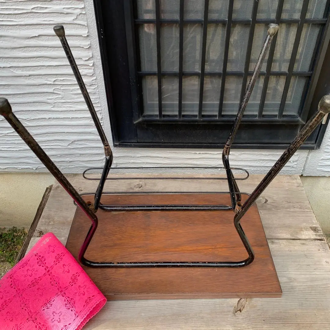 Antique table, Showa retro, made in the era, wood-like top iron legs, price reduced