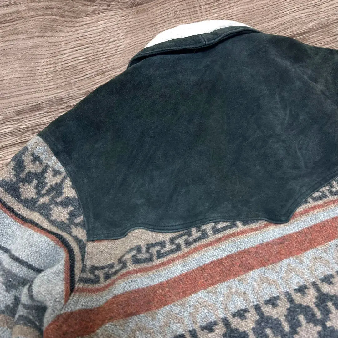 Chaqueta de piel auténtica de gamuza con estampado nativo de Hemingway de los años 70 y 80 fabricada en Canadá