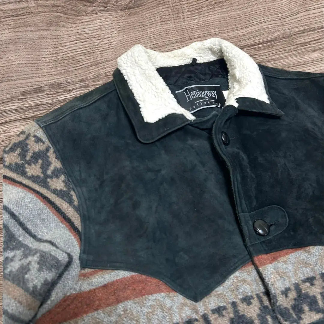 Chaqueta de piel auténtica de gamuza con estampado nativo de Hemingway de los años 70 y 80 fabricada en Canadá