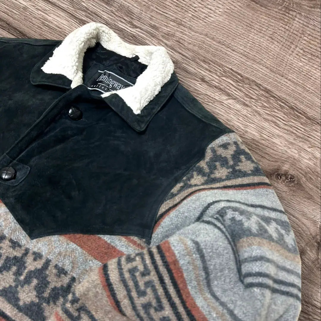 Chaqueta de piel auténtica de gamuza con estampado nativo de Hemingway de los años 70 y 80 fabricada en Canadá