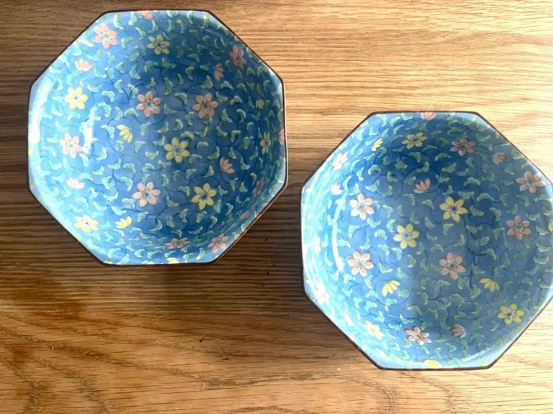 New unused Oda kiln flower pattern octagonal pottery dish pot 2 pieces | 新品未使用　小田窯　花柄八角形陶器皿　鉢　2個セット