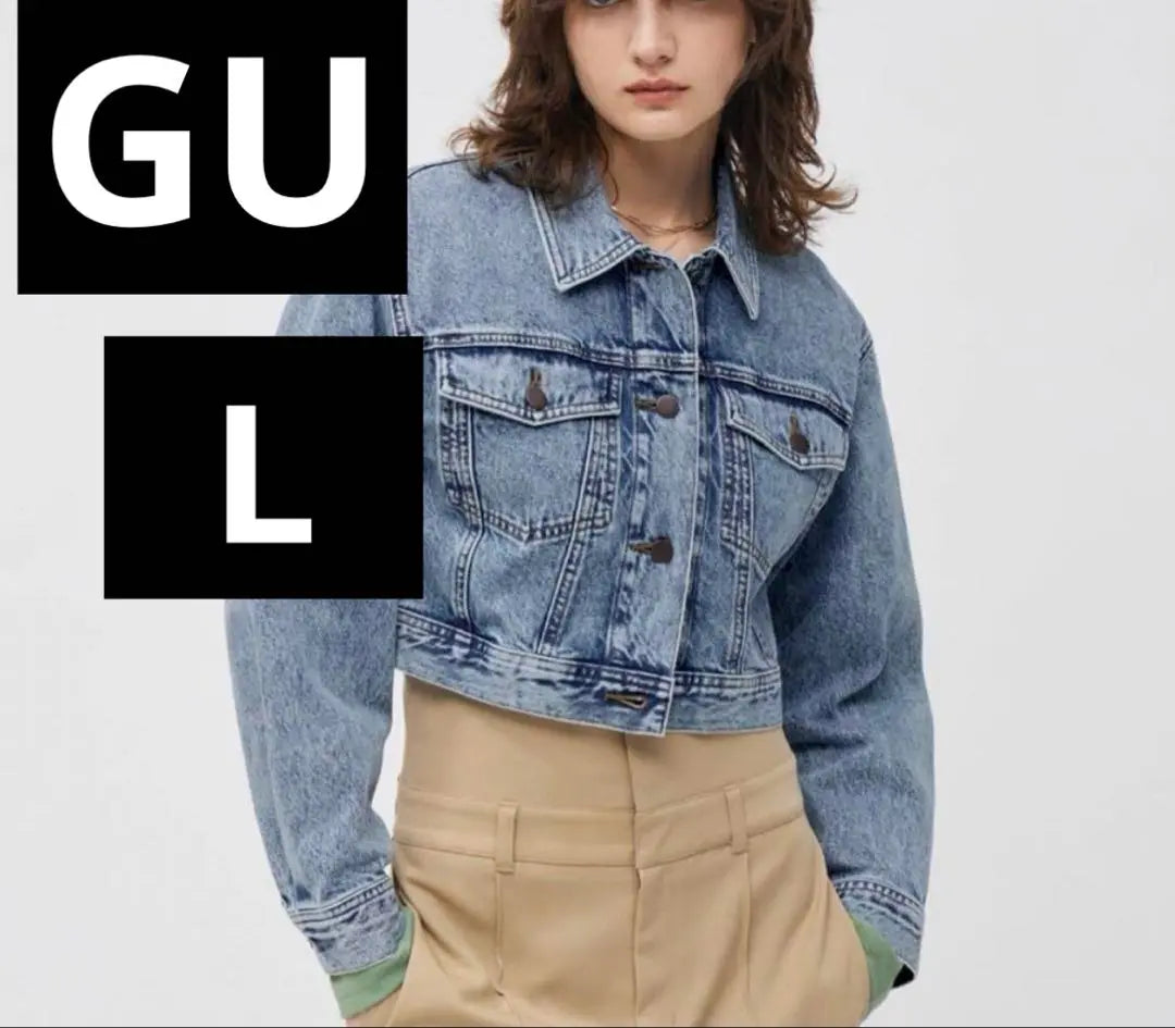 [GU] Chaqueta corta vaquera Geu Azul Talla L | 【GU】 ジーユー デニムクロップドジャケット ブルー BLUE Lサイズ