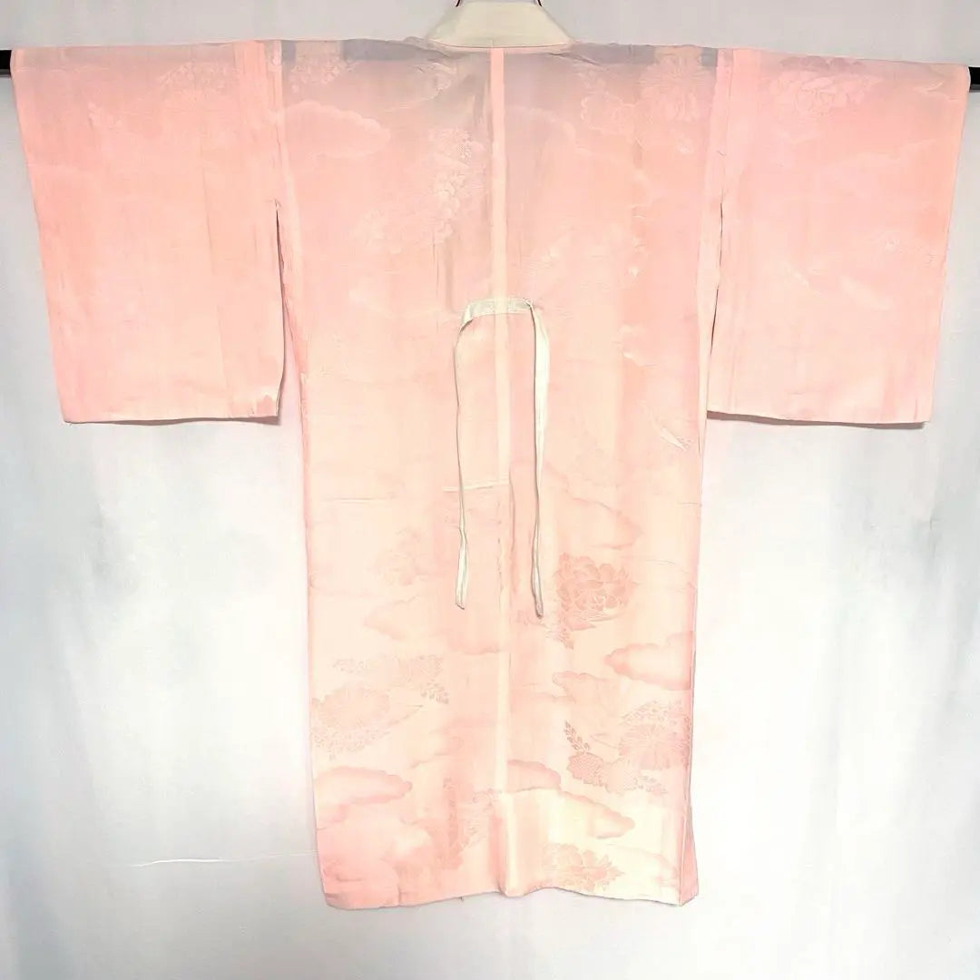 5k719 Long undergarment, pure silk, single-layered, pink, floral, Japanese-style kimono