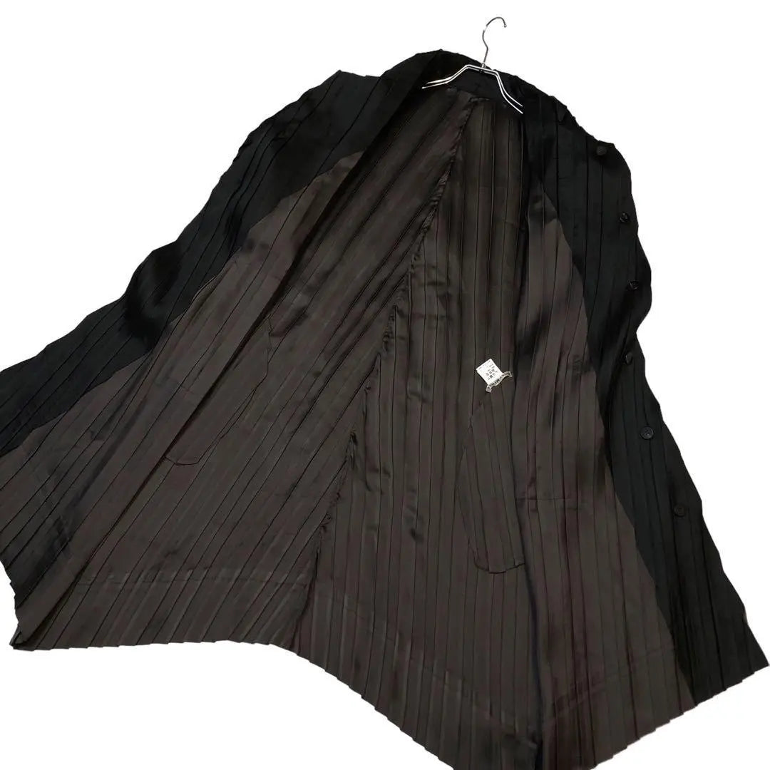 ★Extremely beautiful condition★Issey Miyake pleated long coat M A-line flare black transformed