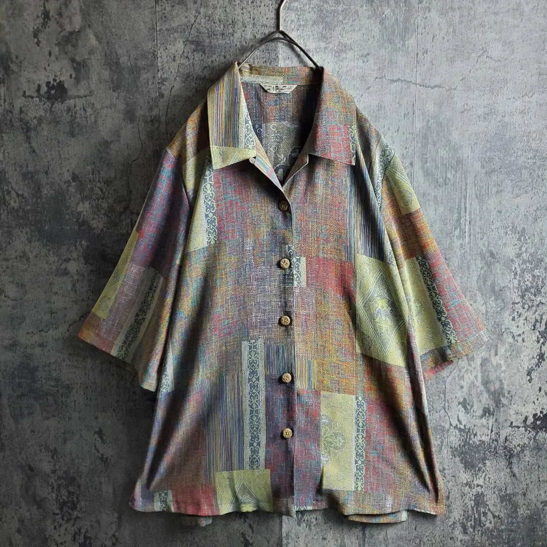 [Vintage] Ropa vintage años 90, cuello abierto, transparente, color tierra, retro | 【ヴィンテージ】90's 古着 オープンカラー シアー アースカラー レトロ