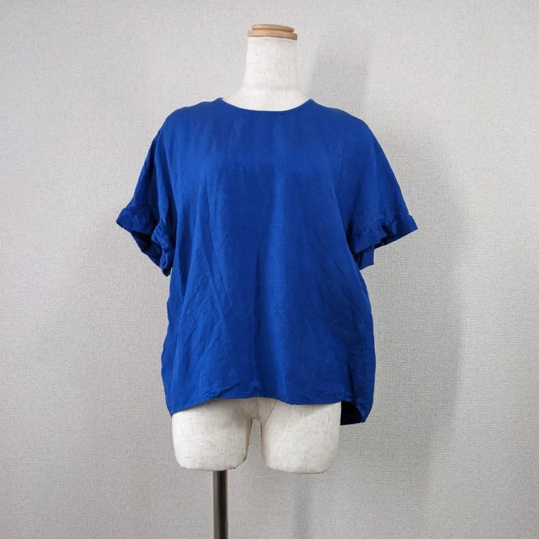 [Spic and Span] Cut and sew, short sleeve, blue, linen, tunic, blouse | 【スピックアンドスパン】カットソー　半袖　青　麻　リネン　チュニック ブラウス