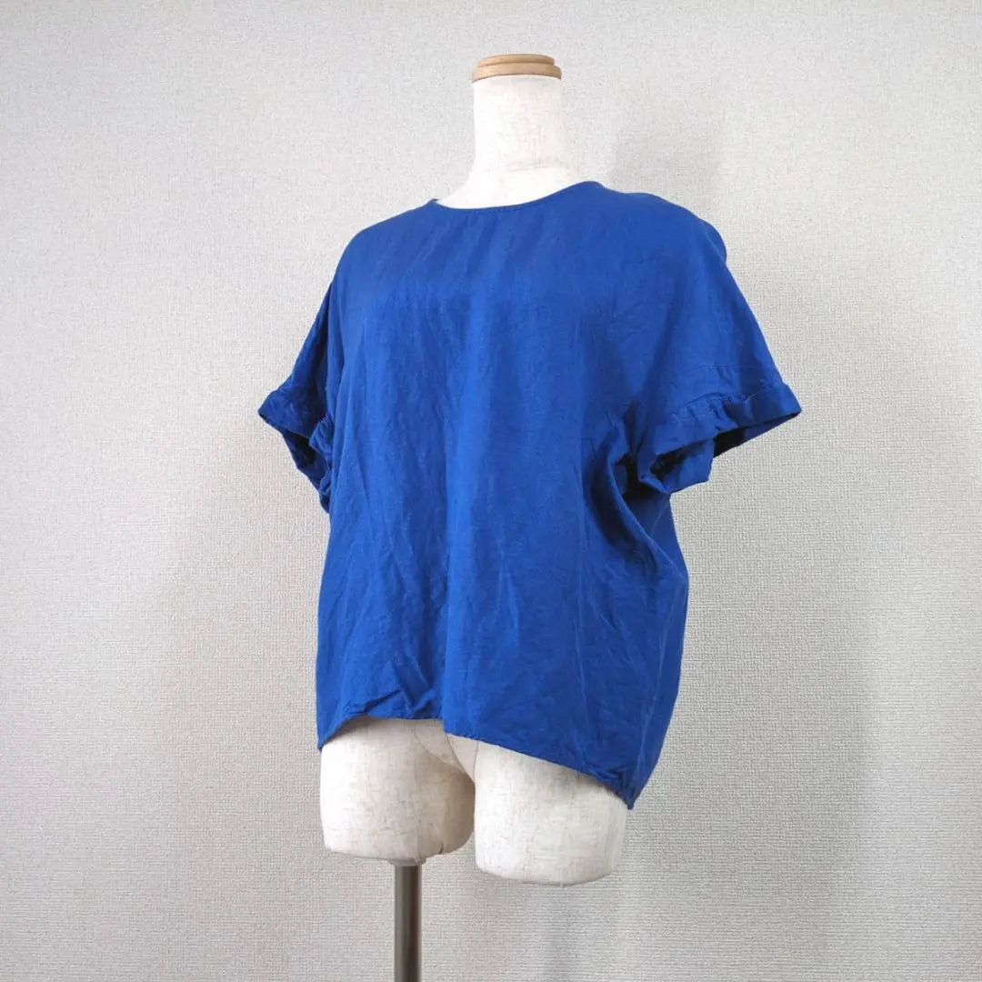 [Spic and Span] Cut and sew, short sleeve, blue, linen, tunic, blouse | 【スピックアンドスパン】カットソー　半袖　青　麻　リネン　チュニック ブラウス