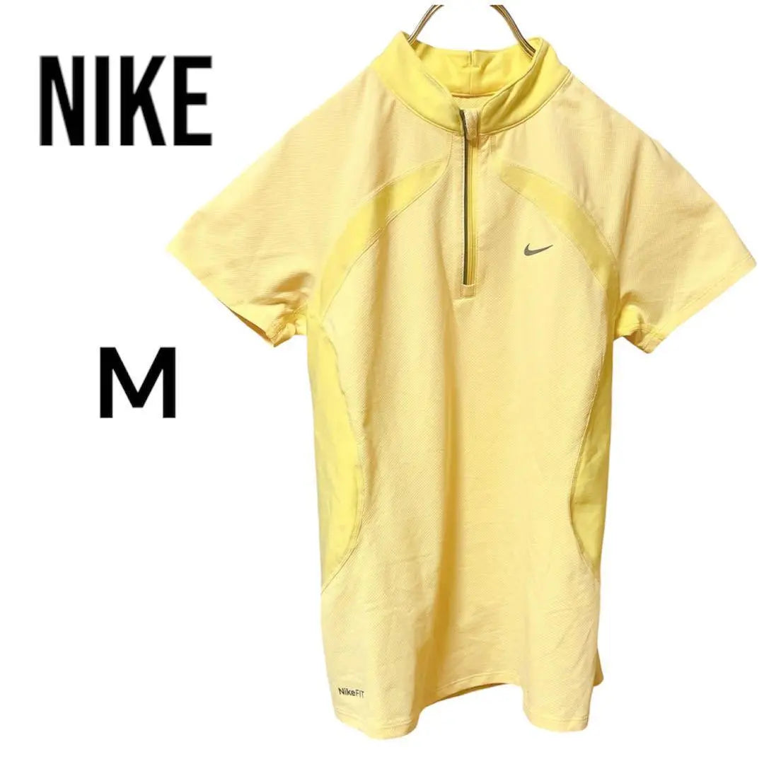 [NIKE] Polo, talla M, manga corta, amarillo, media cremallera, golf, tenis