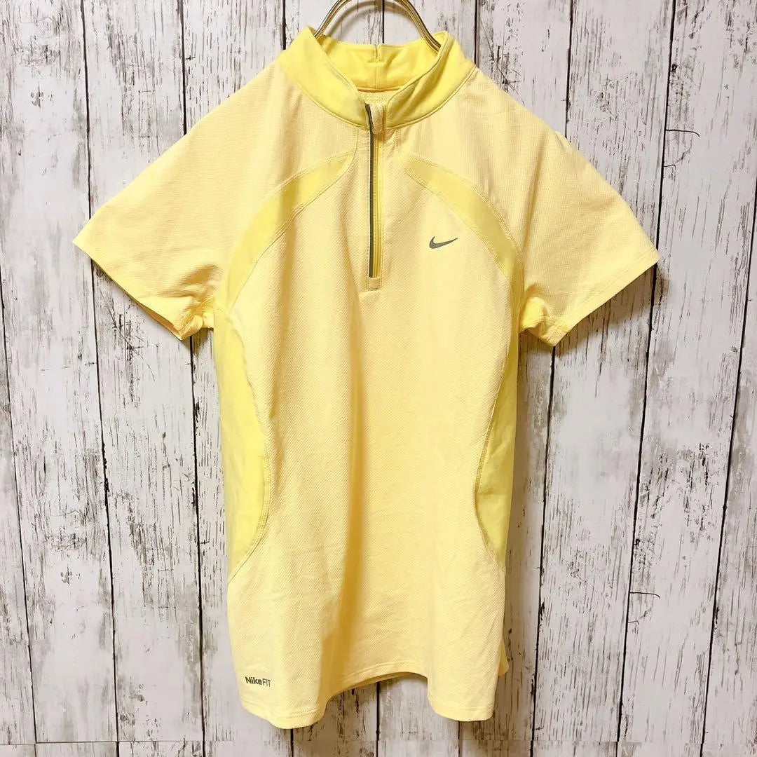 [NIKE] Polo, talla M, manga corta, amarillo, media cremallera, golf, tenis