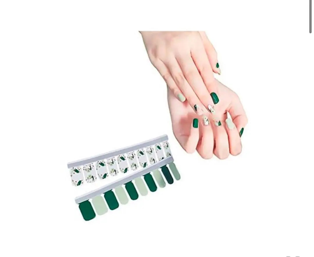 Nail wraps, green flower pattern, 10 pieces