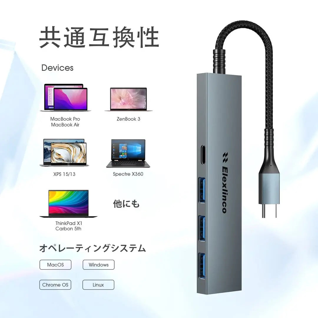 Elexlinco USB Hub USB3.0 Ultra Slim 4-Port Hub