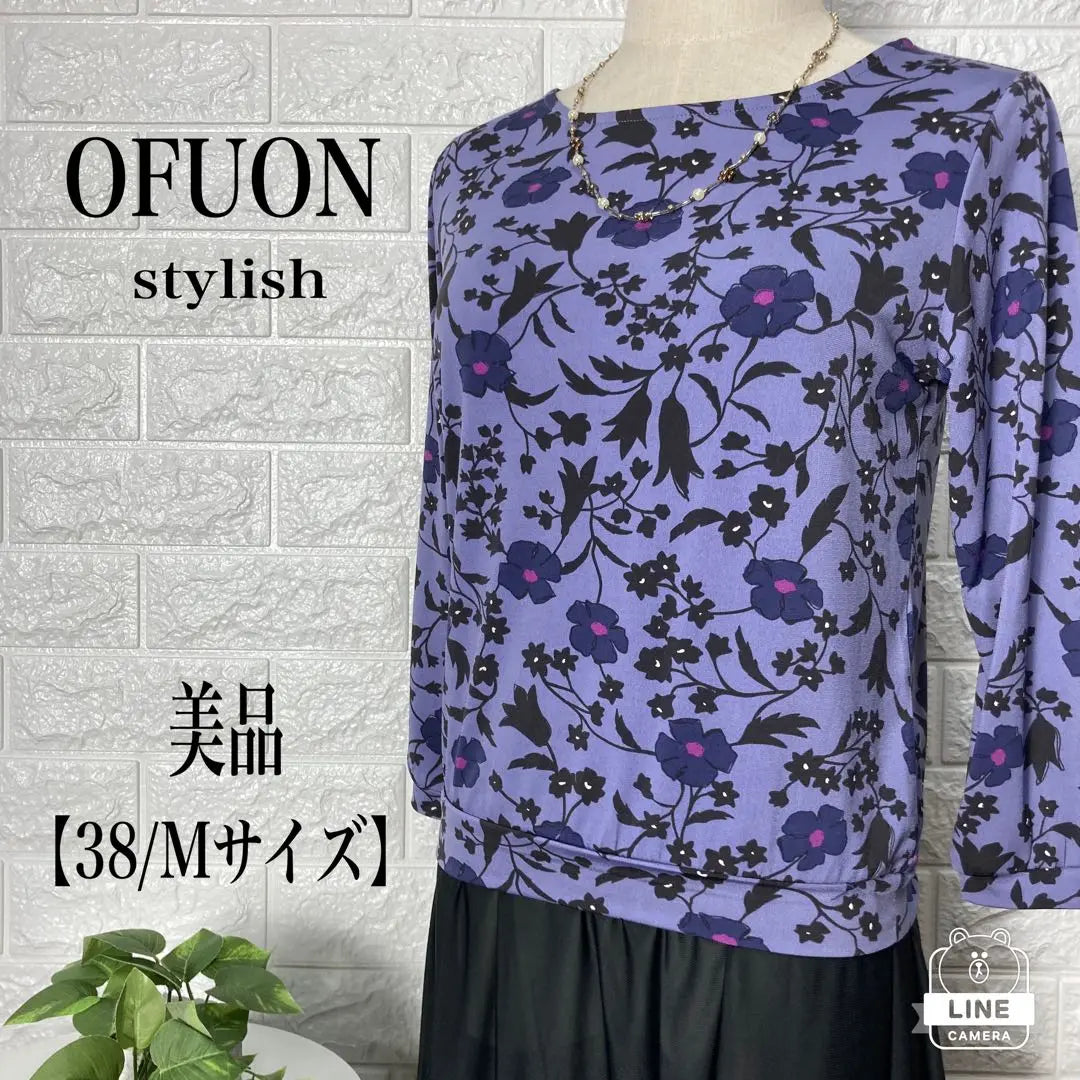 OFUON Floral pattern polyester stretch top [38/M size] ★ Beautiful condition★