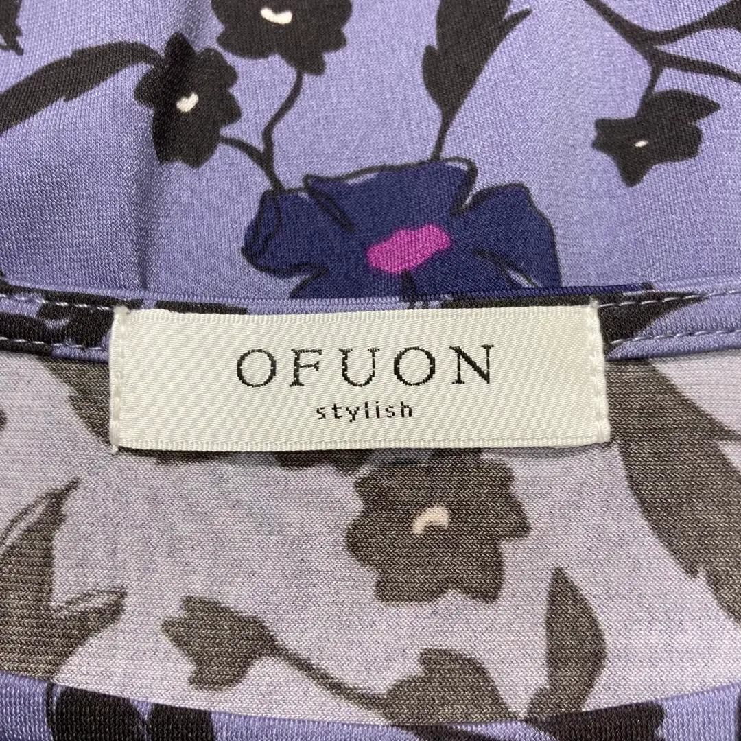 OFUON Floral pattern polyester stretch top [38/M size] ★ Beautiful condition★