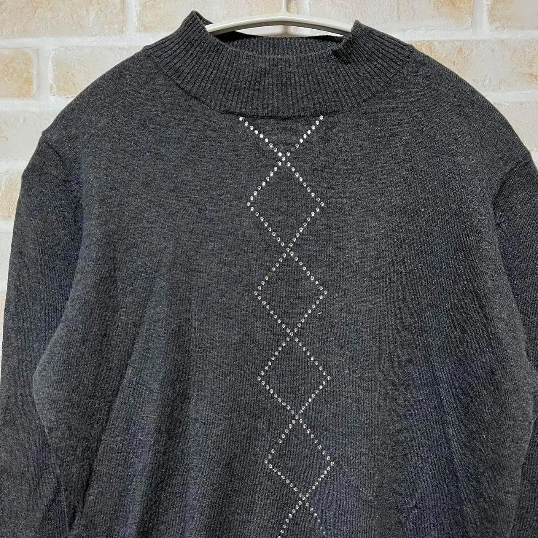 Women's high neck knit rhinestone gray size L size