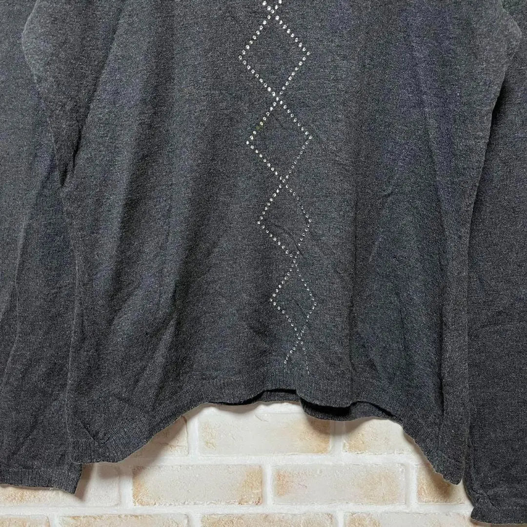 Women's high neck knit rhinestone gray size L size