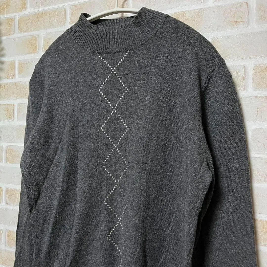 Women's high neck knit rhinestone gray size L size