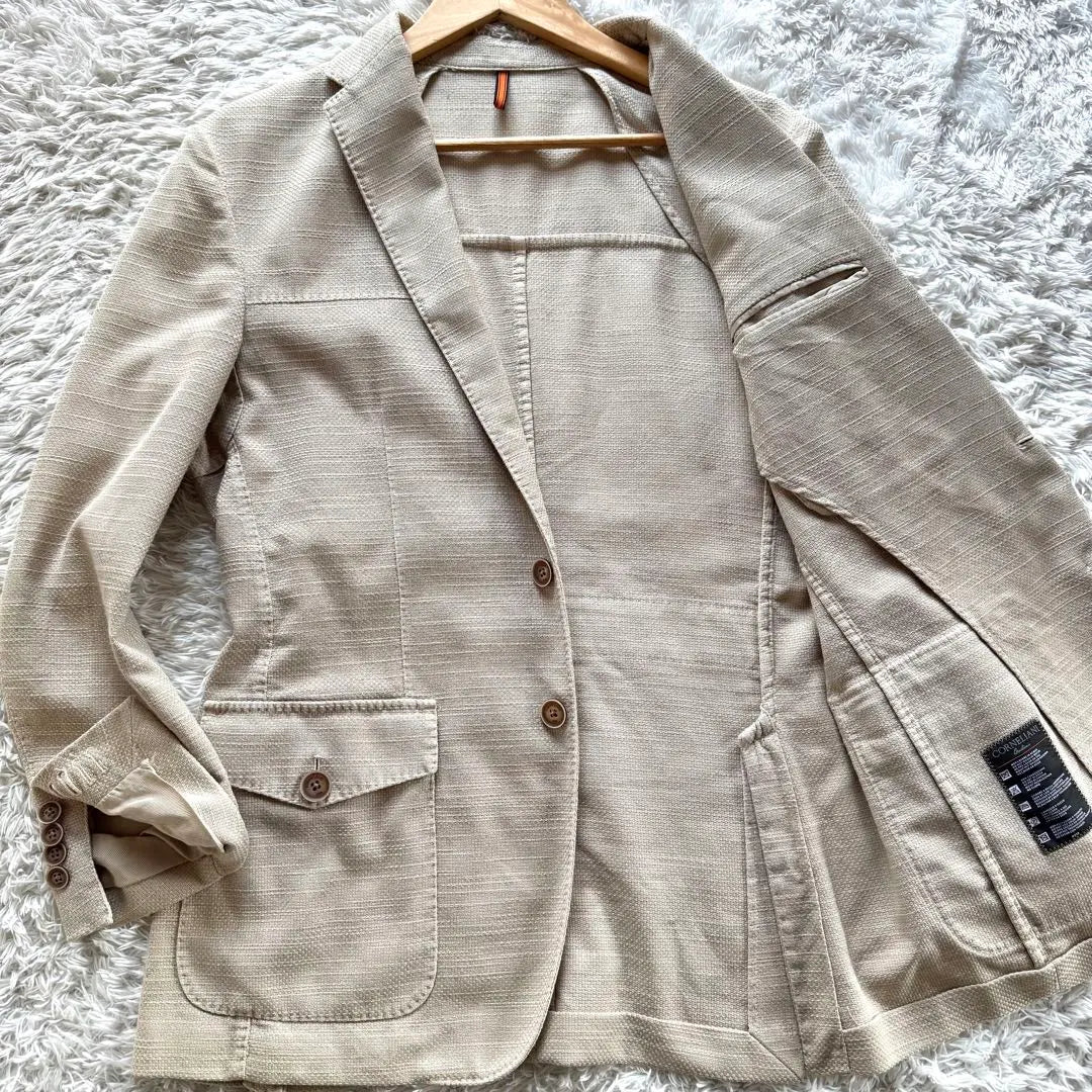 Made in Italy, extremely beautiful, Corneliani tailored jacket, linen, beige, XL