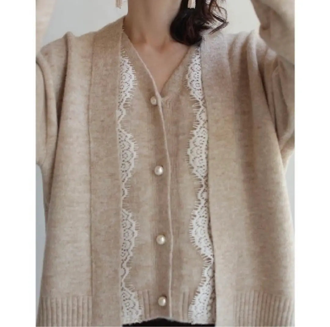 Unused French Pabe Funny Slayer -style knit cardigan | 未使用 french pave チラ魅せれース レイヤード風ニットカーディガン