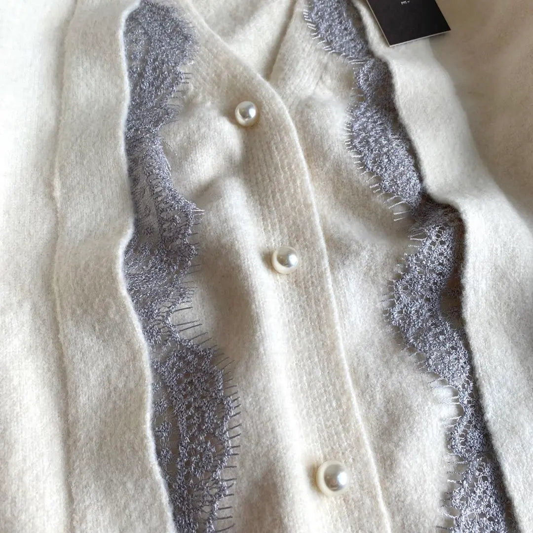 Unused French Pabe Funny Slayer -style knit cardigan | 未使用 french pave チラ魅せれース レイヤード風ニットカーディガン