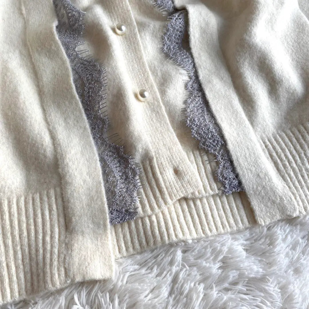 Unused French Pabe Funny Slayer -style knit cardigan | 未使用 french pave チラ魅せれース レイヤード風ニットカーディガン