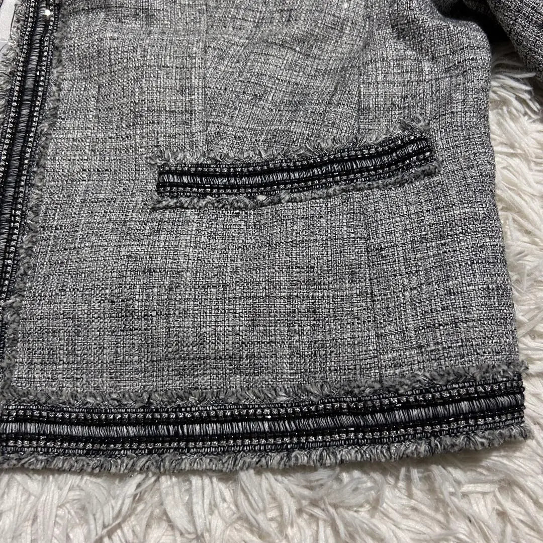 23 wards Silk blend No color lame tweed jacket gray size 48 | 23区 シルク混 ノーカラー ラメ ツイードジャケット グレー サイズ48