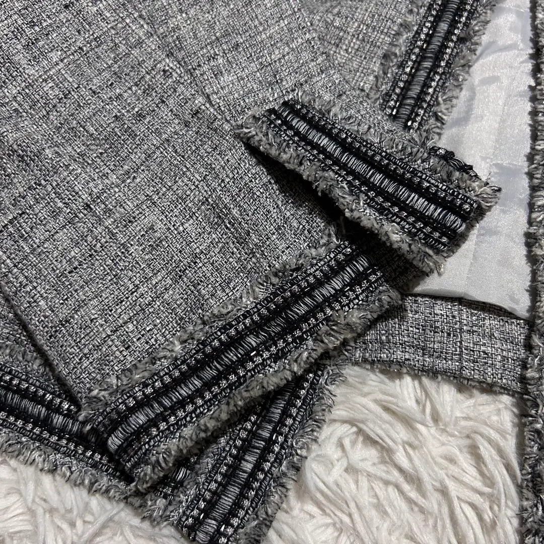 23 wards Silk blend No color lame tweed jacket gray size 48 | 23区 シルク混 ノーカラー ラメ ツイードジャケット グレー サイズ48