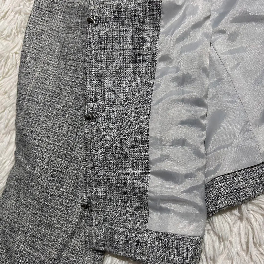 23 wards Silk blend No color lame tweed jacket gray size 48 | 23区 シルク混 ノーカラー ラメ ツイードジャケット グレー サイズ48