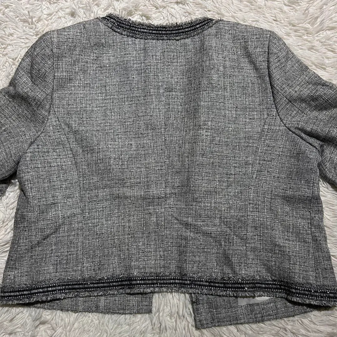 23 salas Mezcla de seda Chaqueta de tweed lamé sin color gris talla 48 | 23区 シルク混 ノーカラー ラメ ツイードジャケット グレー サイズ48