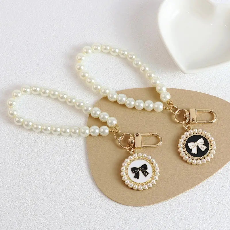 Women's pearl butterfly accessories ribbon key chain bag cute ♡