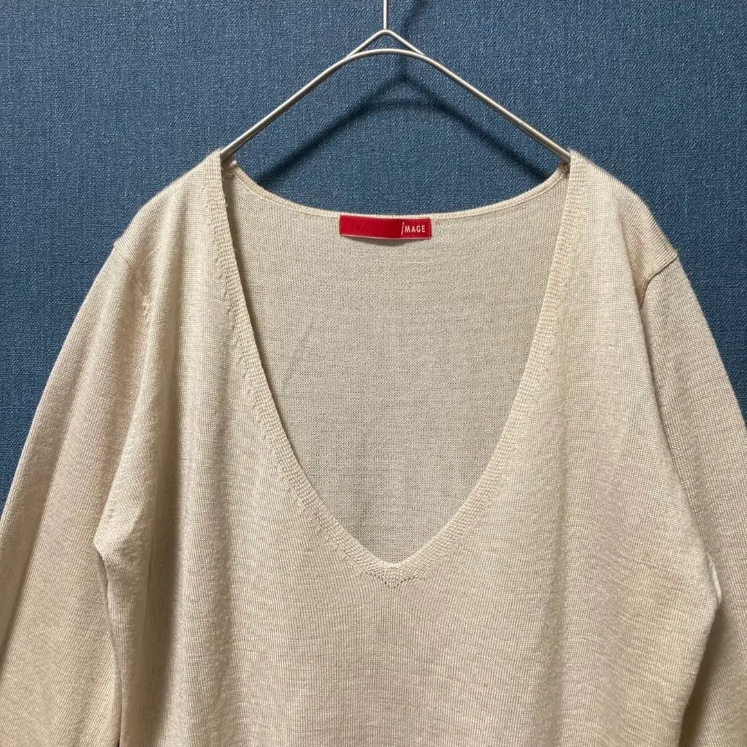 Image L size V-neck thin knit pullover sweater light beige