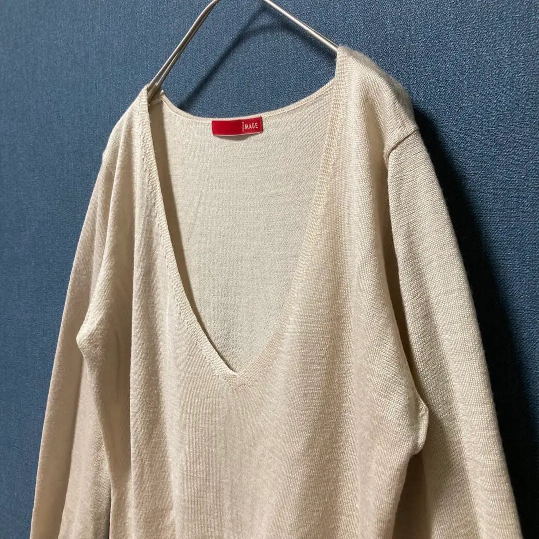 Image L size V-neck thin knit pullover sweater light beige