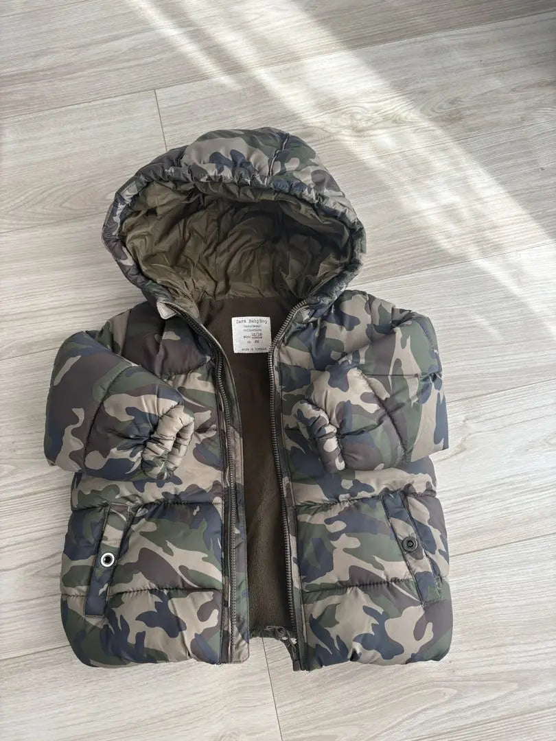 ZARA 86cm camouflage pattern hooded batting coat