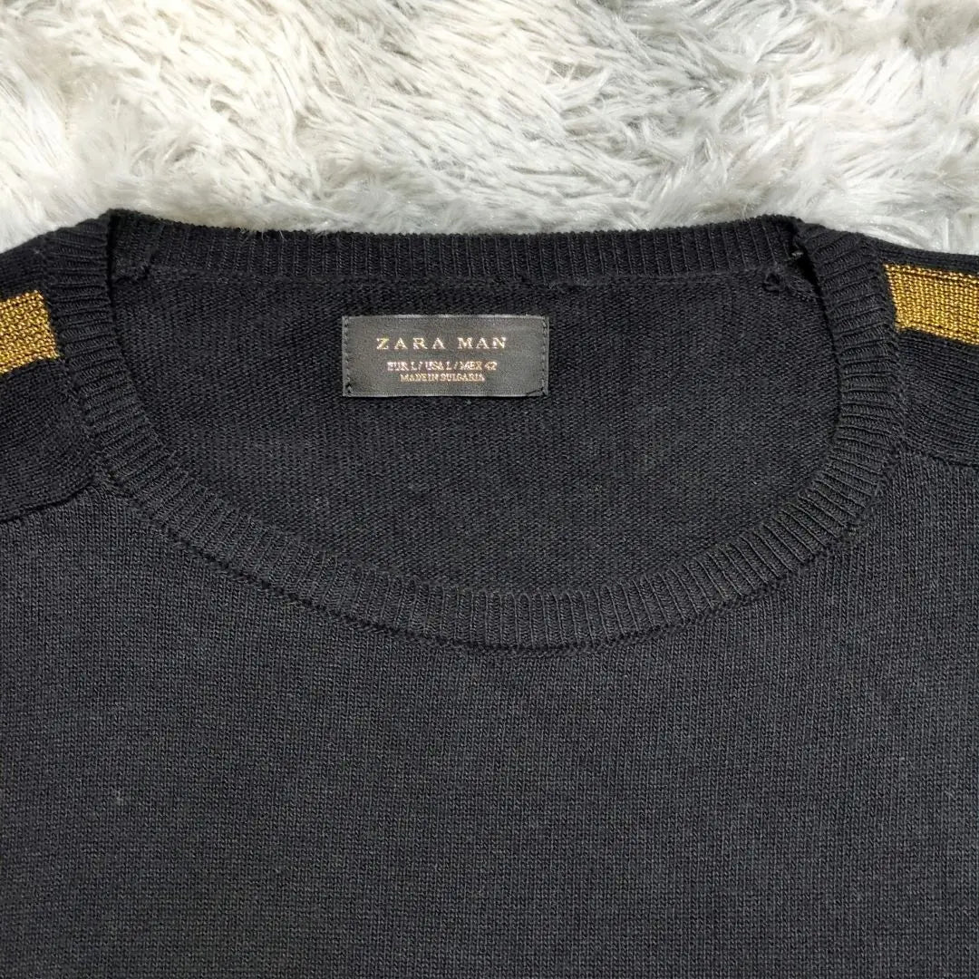 [ZARA MAN] Long-sleeved raglan knit ☆L ☆Black gold ☆Loose ☆Sweater